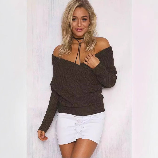 Damen Wickelpullover mit tiefem V-Ausschnitt und eleganter Struktur Drune