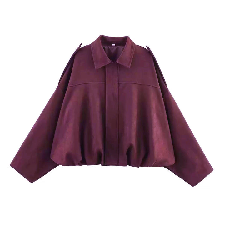 Damen nan Oversize-Kurzjacke mit Ballon-Saum, Schulterpatten und verdeckter Frontleiste Drune