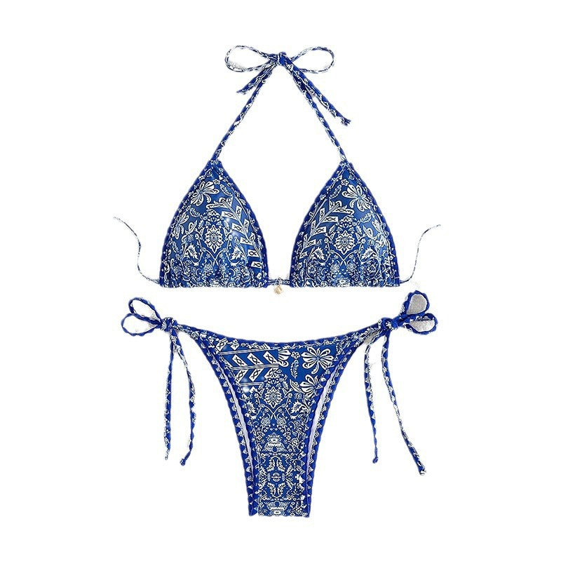 Damen Triangel-Bikini mit verspieltem Muster und eleganten Bindebändern Drune