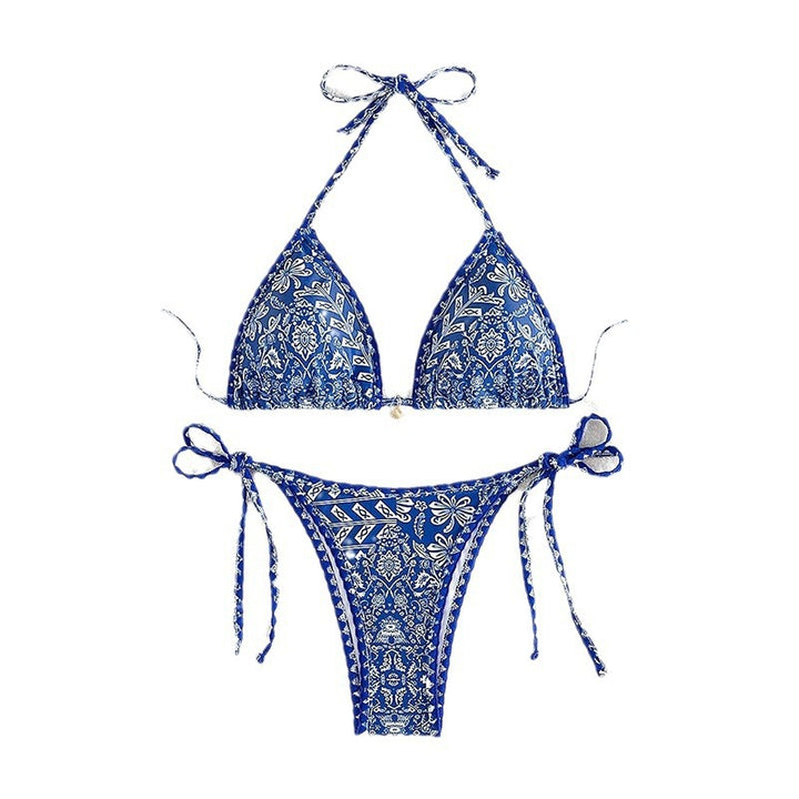 Damen Triangel-Bikini mit verspieltem Muster und eleganten Bindebändern Drune