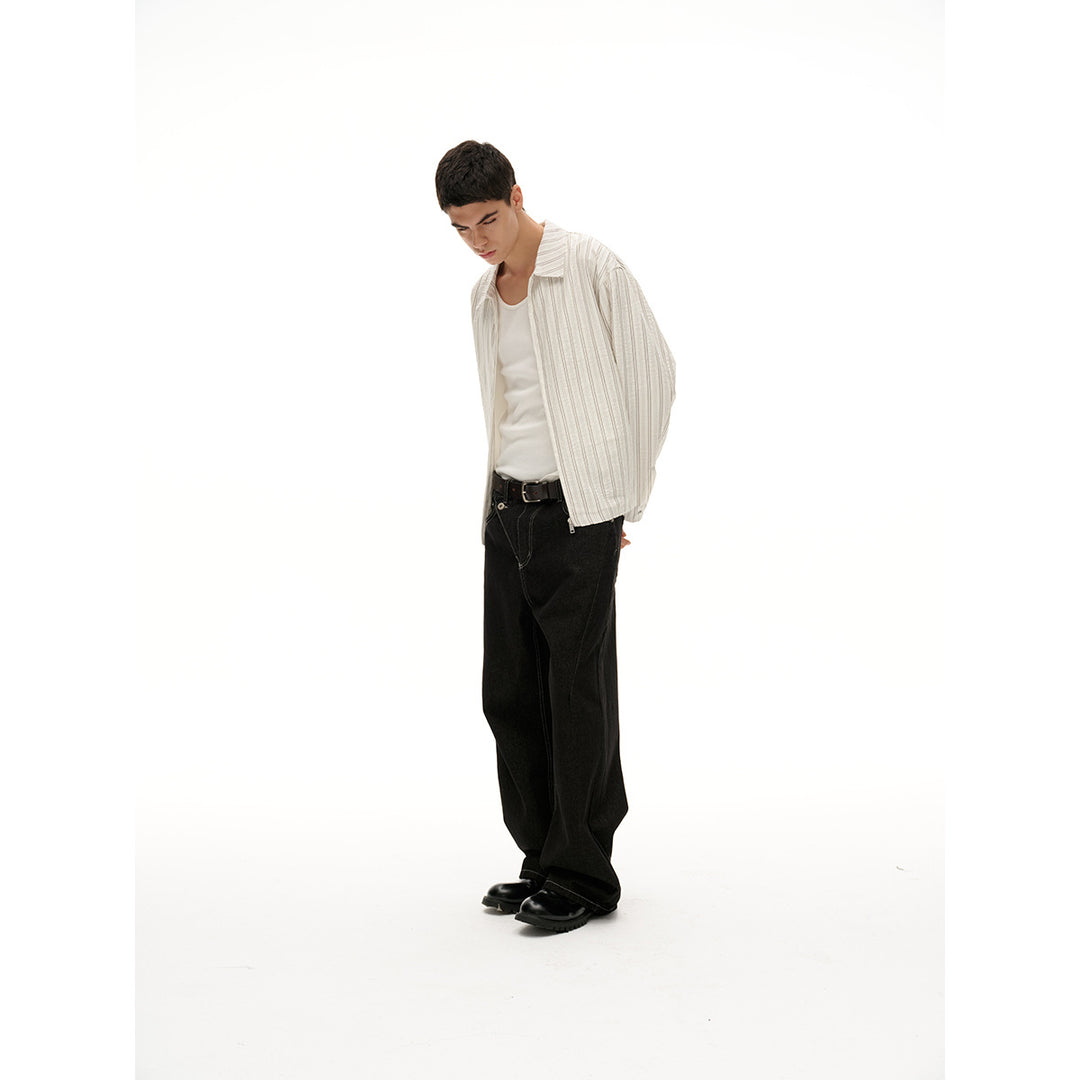 Unisex Leichte gestreifte Overshirt‑Jacke mit Hemdkragen und verdecktem Reißverschluss Drune