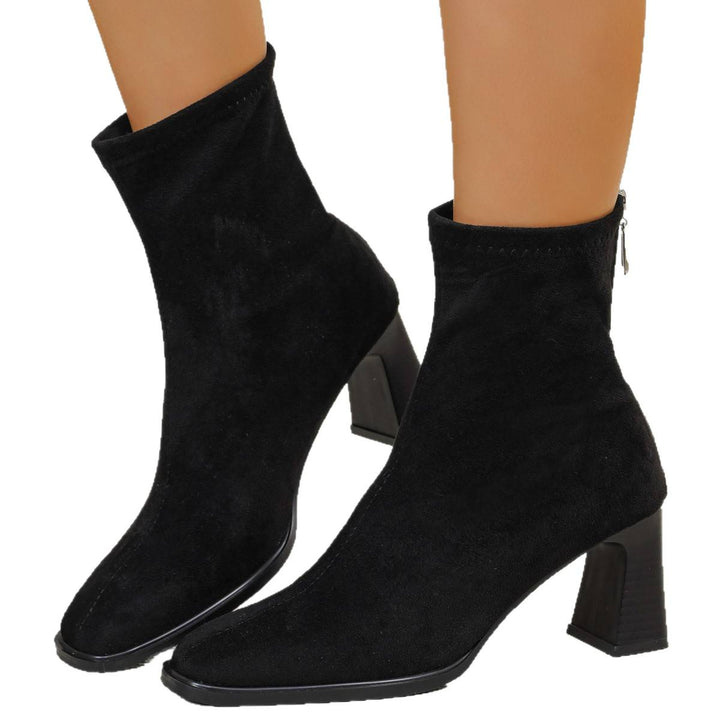 Damen Elegante Stiefeletten aus Wildleder mit Blockabsatz Drune