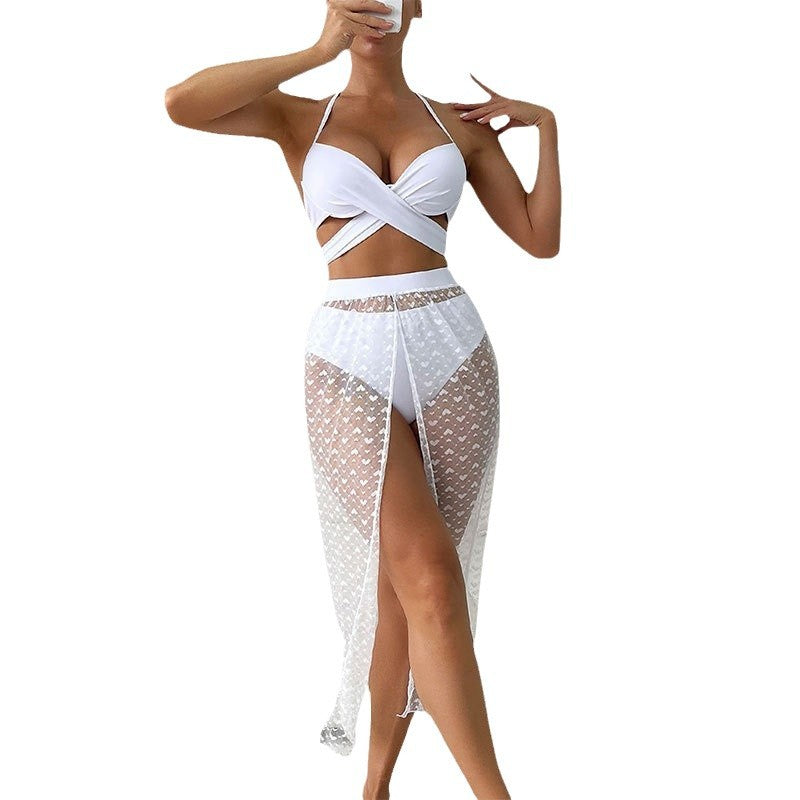 Damen Bikiniset mit elegantem Wickeldesign und transparenter Überrock Drune