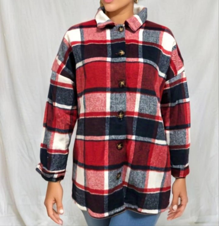 Damen Karojacke aus weichem Flanell mit dekorativen Knöpfen Drune