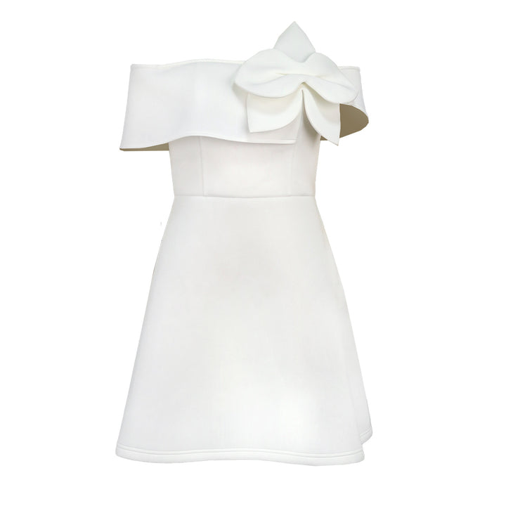 Damen Off-Shoulder Kleid mit großem Schleifenakzent Drune