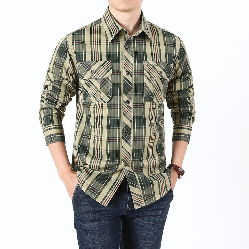 Herren Kariertes Baumwoll‑Overshirt mit Brustpattentaschen Drune