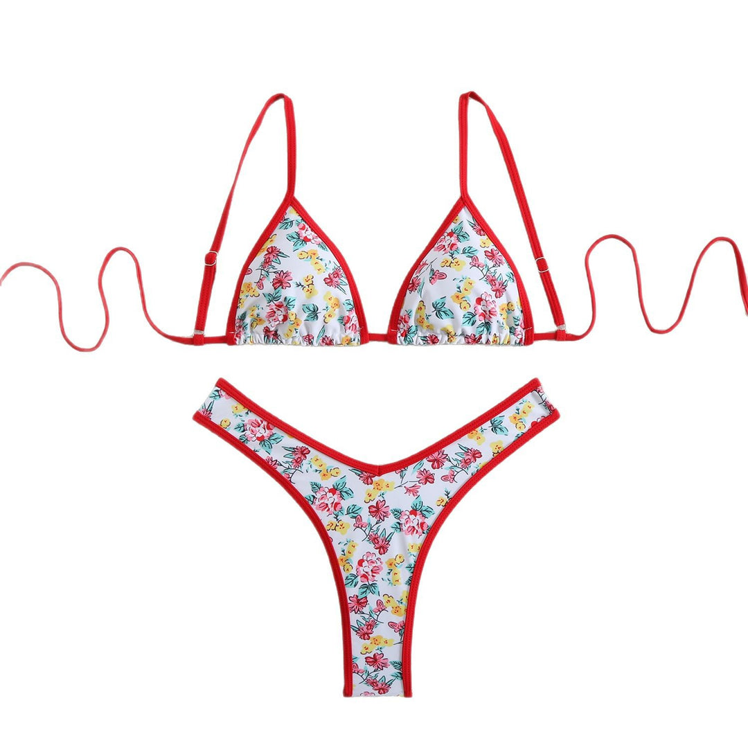 Damen Triangel-Bikini-Set mit floralem Muster und verstellbaren Trägern Drune