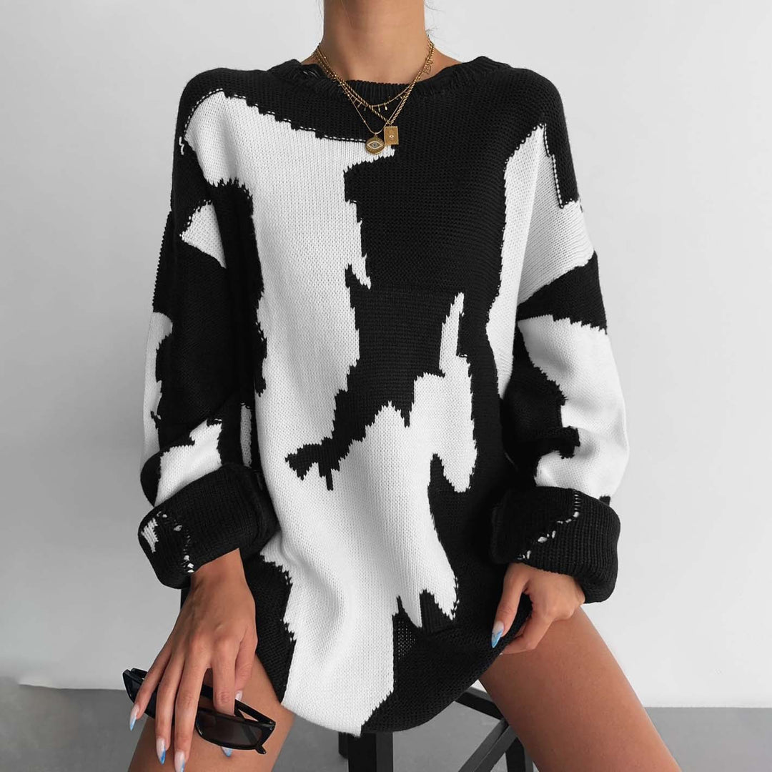 Damen Grob gestrickter Oversized Pullover mit aufregendem Grafikdesign Drune