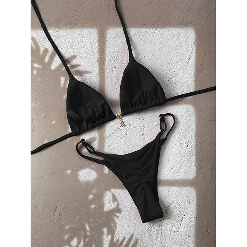 Damen Triangel-Bikini-Set mit verstellbaren Trägern und nahtlosem Design Drune