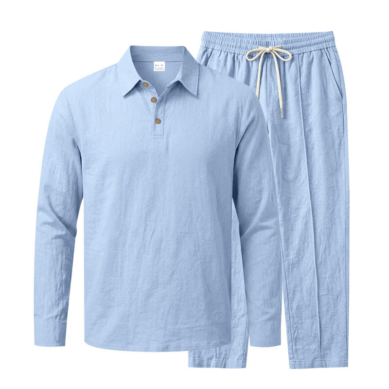 Herren Lässiges Leinenoptik-Loungewear-Set mit Henley-Kragen und Kordelbzw. Bund Drune