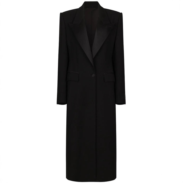 Damen Eleganter Smoking-Hosenanzug mit langem Mantel und weiten Bundfaltenhosen Drune
