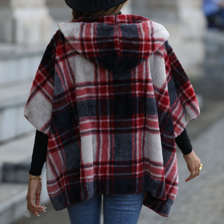 Damen Plüschige Karojacke mit großzügigen Taschen und offenem Design Drune