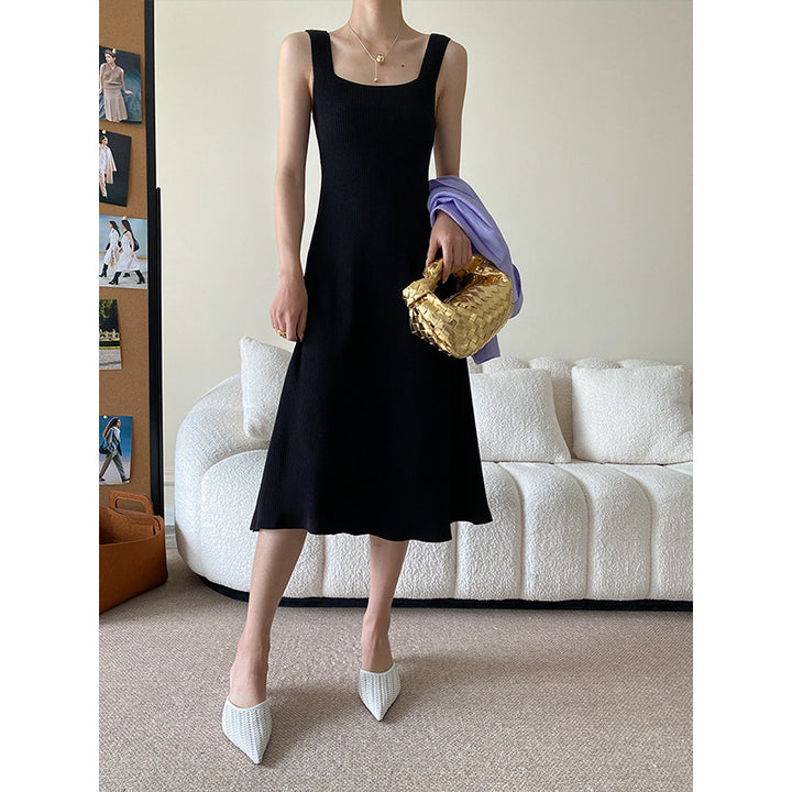 Damen Midi-Kleid mit stilvollem Quadrat-Ausschnitt und fließendem Schnitt Drune
