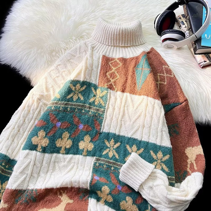 Damen Strickpullover mit modischem Zopfmuster und hohem Kragen Drune
