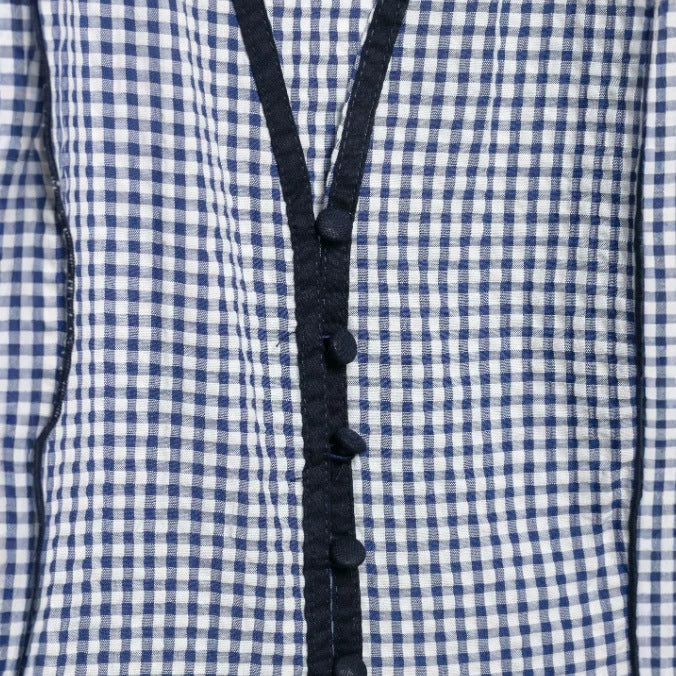Damen Gingham‑Bluse mit V‑Ausschnitt, Puffärmeln und Volantbesatz Drune