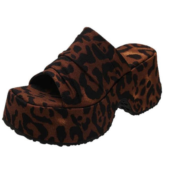 Damen Plateau-Pantoletten mit Leopardenprint und geknoteter Bandage Drune