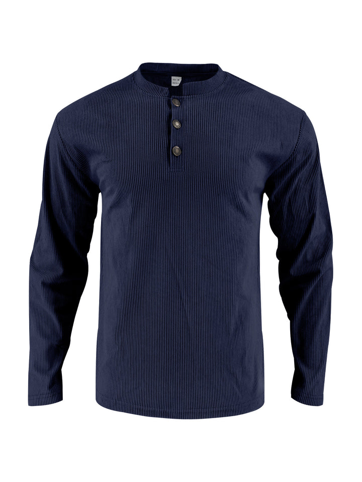 Herren Langarmshirt mit modischer Stehkragen und Knopfleiste Drune
