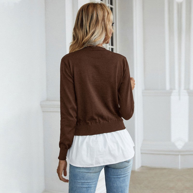 Damen Strickpullover mit eingearbeitetem Blusenbesatz und Doppel-Layer-Optik Drune