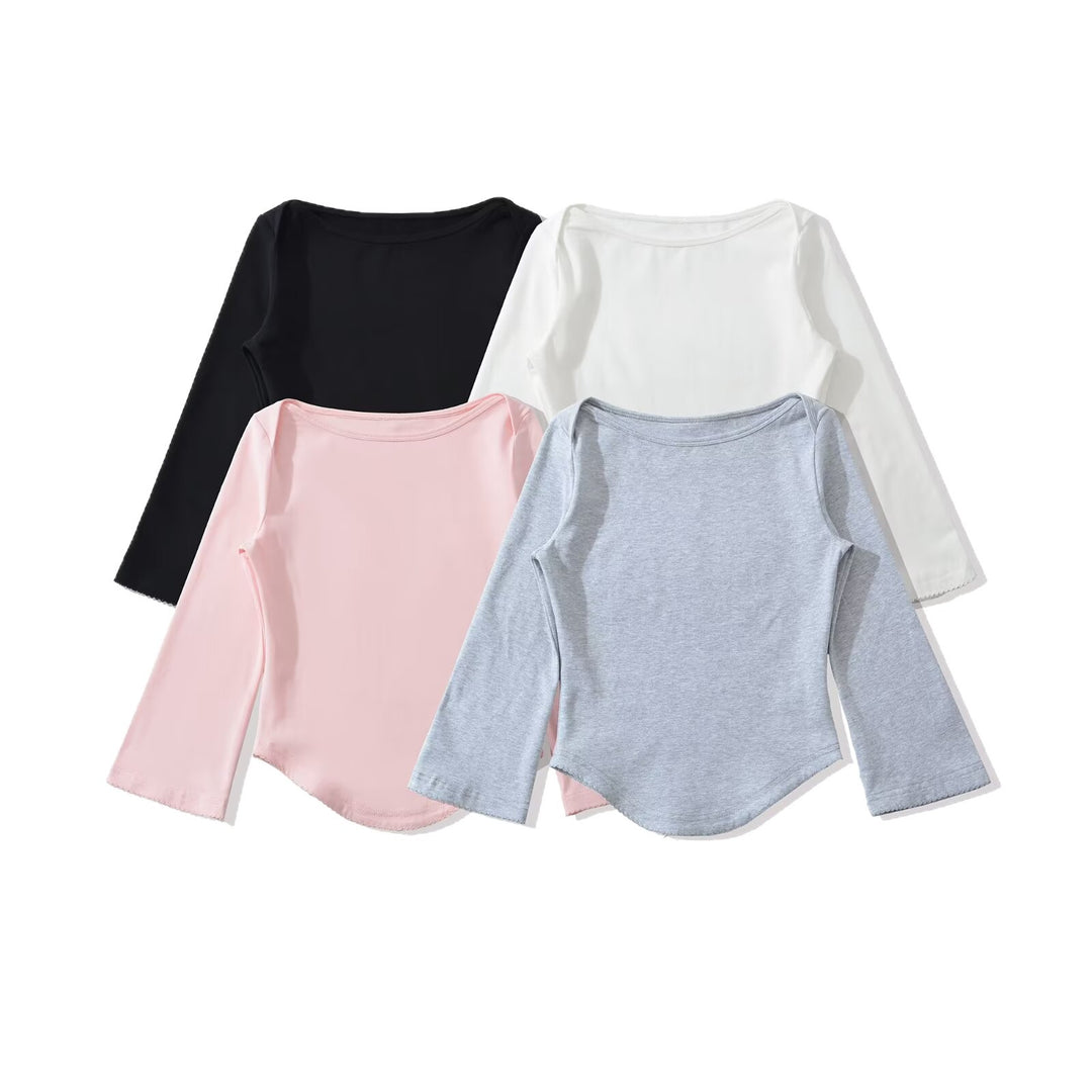 Damen Feines Longsleeve aus Rippstrick mit U‑Ausschnitt und schmaler Passform Drune