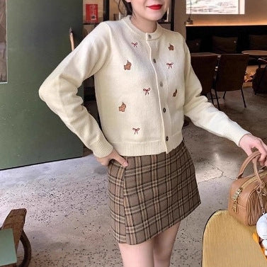 Damen Verspielter Strickcardigan mit Stickereien Drune