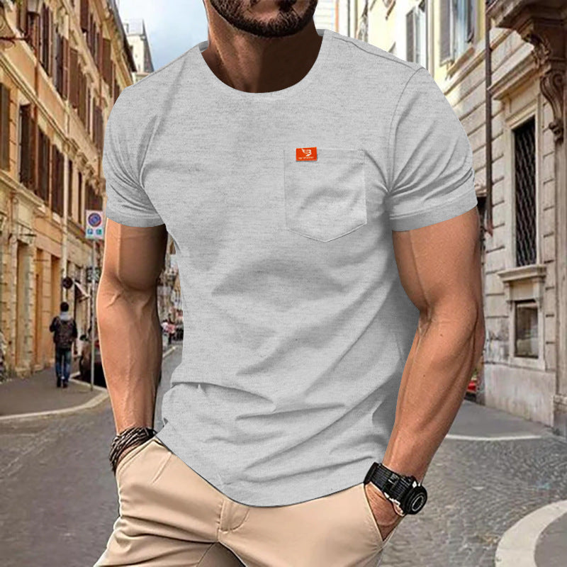 Herren nan klassisches Rundhals-T-Shirt mit Brusttasche und verstärktem Saum Drune