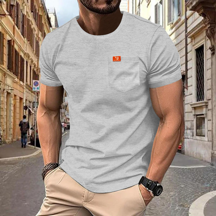 Herren nan klassisches Rundhals-T-Shirt mit Brusttasche und verstärktem Saum Drune