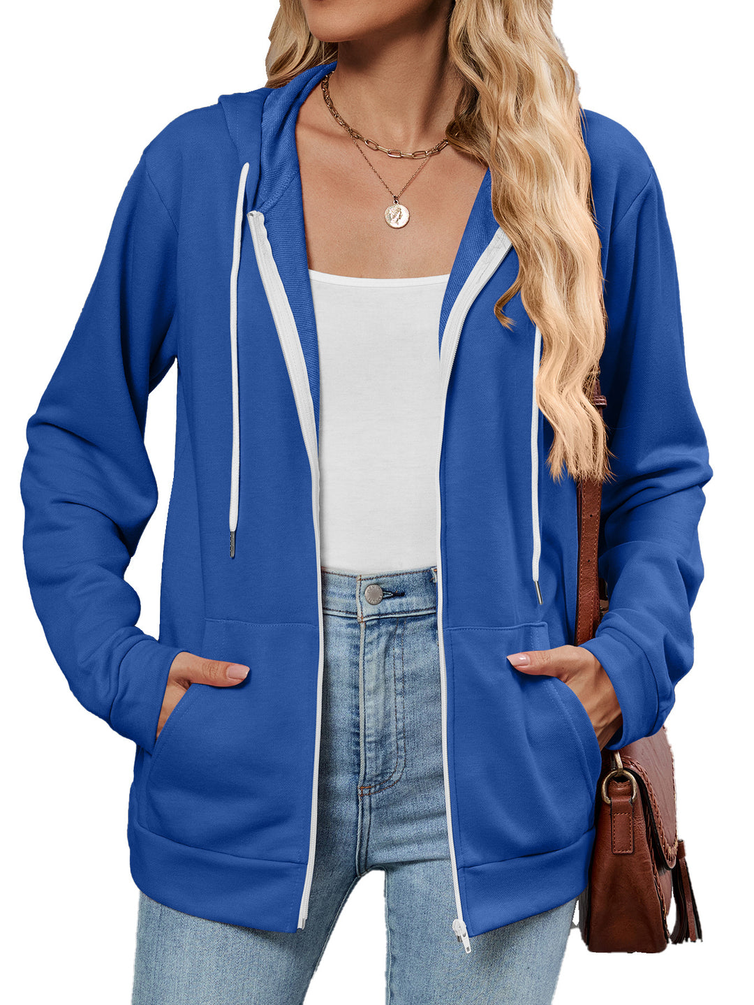 Damen Kapuzenjacke mit seitlichen Eingrifftaschen und kontrastierenden Reißverschlüssen Drune