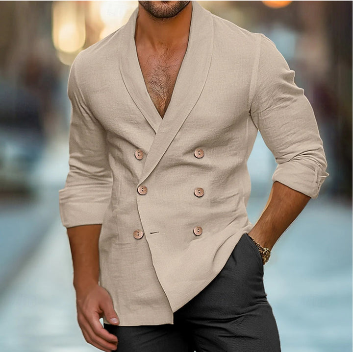 Herren elegante Leinenjacke mit doppelter Knopfleiste Drune