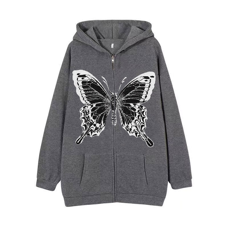 Damen Zip-Hoodie mit ausdrucksstarkem Schmetterlingsmotiv Drune