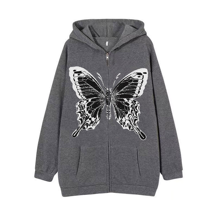 Damen Zip-Hoodie mit ausdrucksstarkem Schmetterlingsmotiv Drune