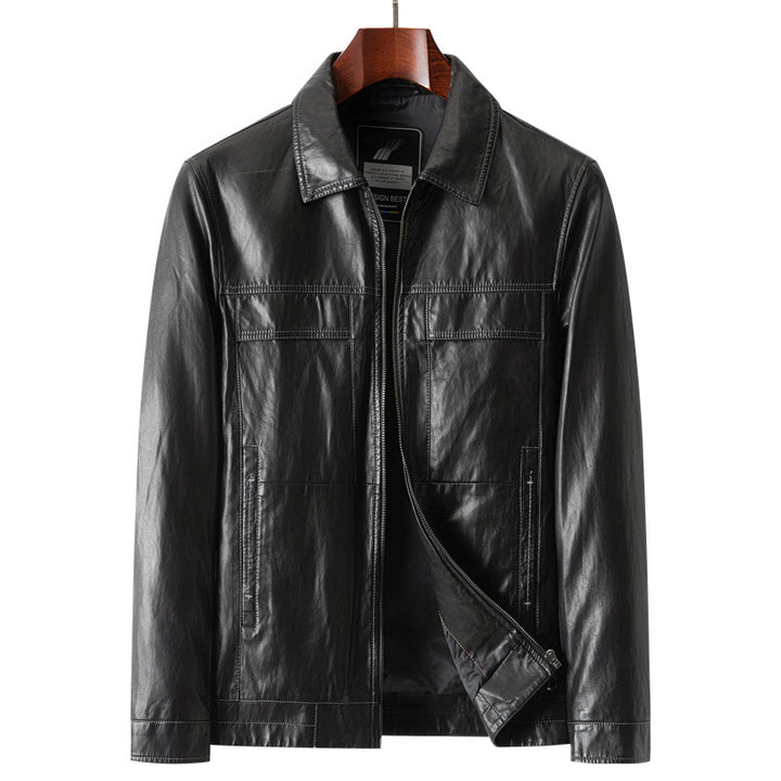 Herren Glatte Lederoptik-Blousonjacke im Hemdjacken‑Stil mit durchgehendem Reißverschluss Drune