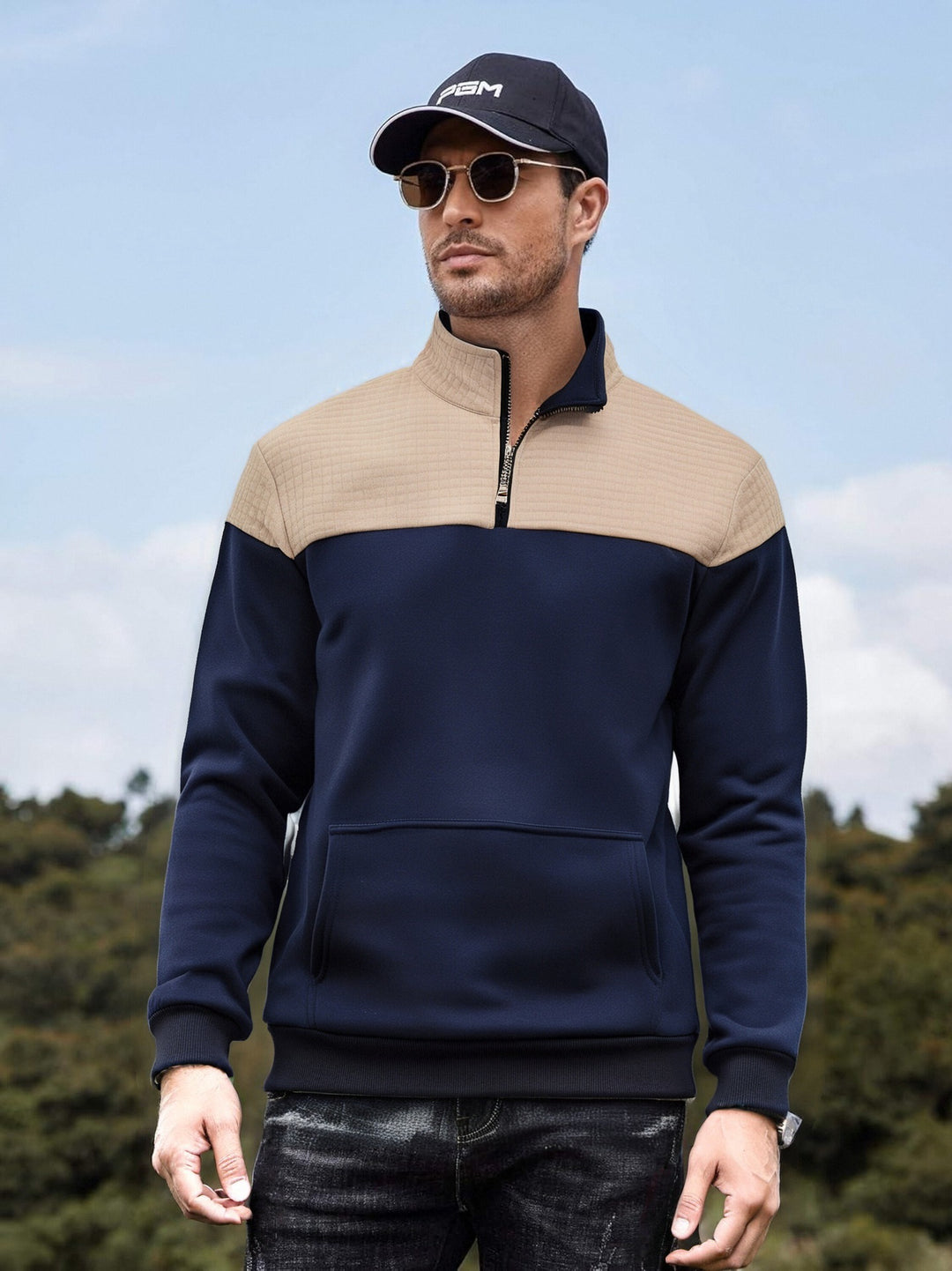 Herren funktionale Sweatjacke mit hochschließendem Kragen und praktischer Kängurutasche Drune
