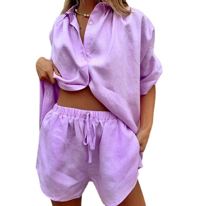 Damen lässiges Leinen Oberteil mit Shorts Drune