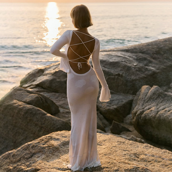 Damen Elegantes Maxikleid mit schickem Flügelärmel-Design Drune