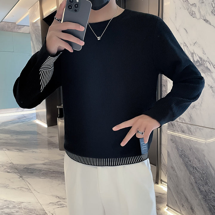 Herren Feinstrick-Pullover mit dezenter Rippenstruktur und kontrastiertem Saum Drune