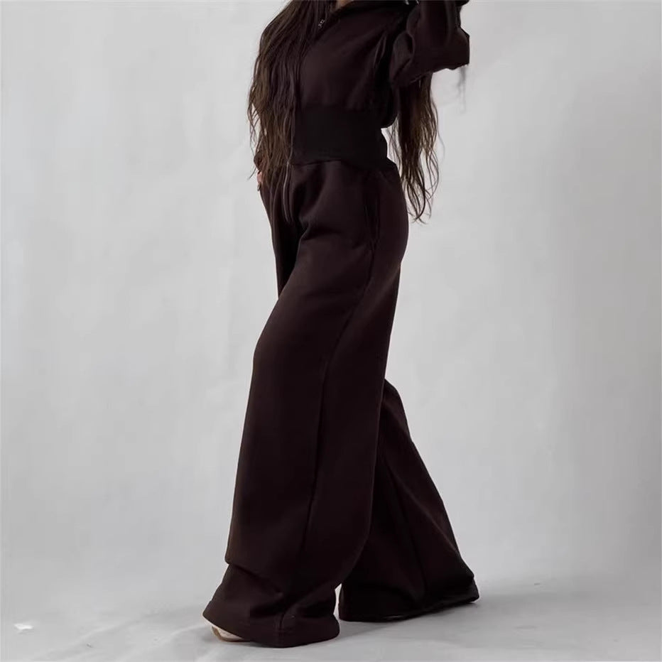 Damen Jumpsuit mit Kapuze und weitem Bein Drune