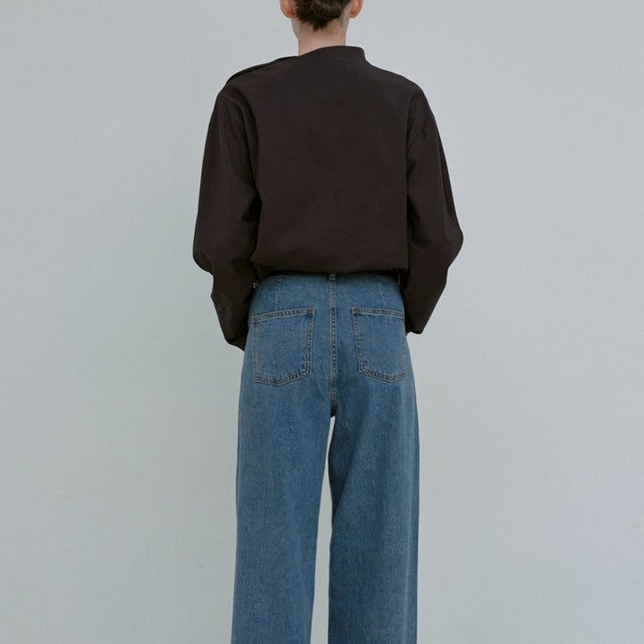 Damen Elegantes Oberteil mit asymmetrischem Kragen und langen Ärmeln Drune