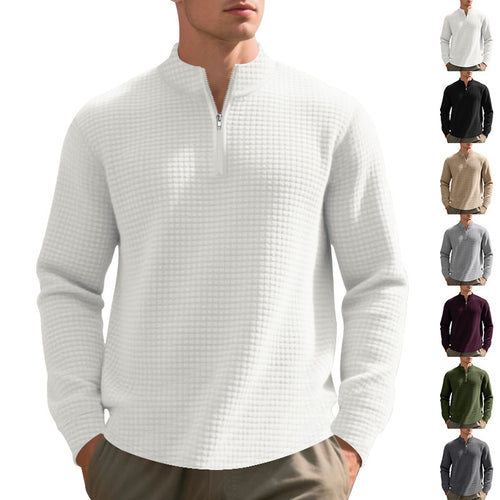 Herren nan City-Thermo-Pullover mit kurzem Reißverschluss Stehkragen und feiner Quadratstruktur Drune