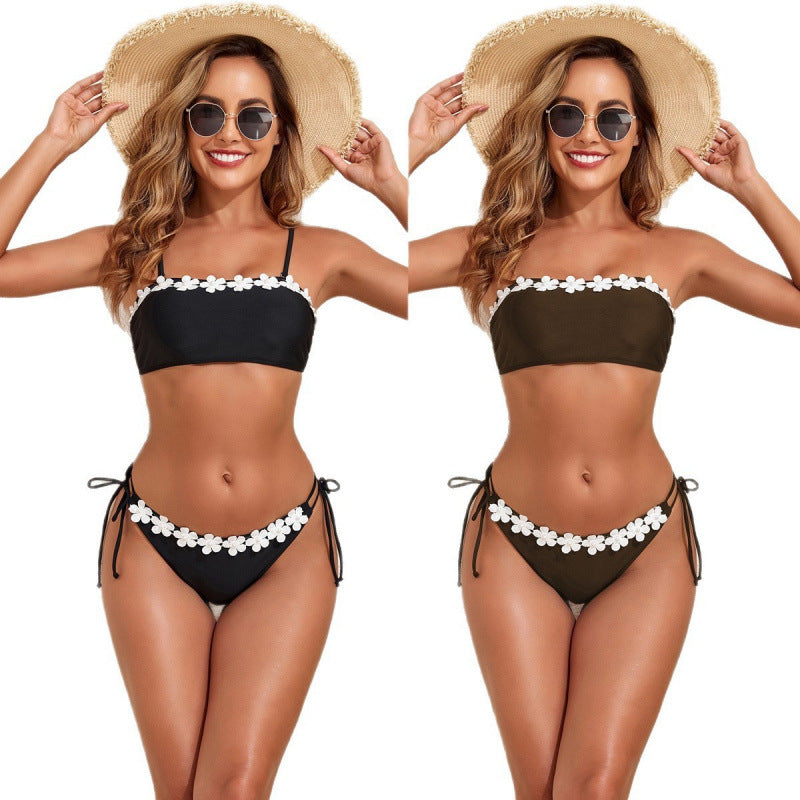 Damen Bandeau-Bikini mit floralen Akzenten Drune
