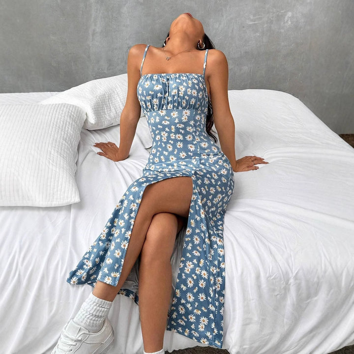 Damen Midikleid mit einzigartigem Blumenmuster und seitlichem Schlitz Drune