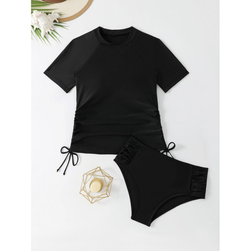 Damen Sportliches Kombi-Badeoutfit mit Kurzarm-Top und hochgeschnittenem Hosenrock Drune