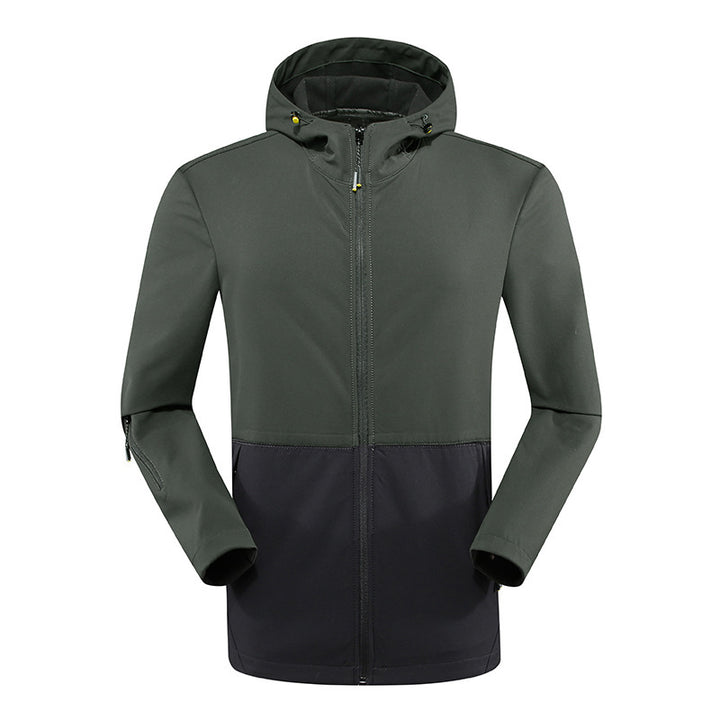 Herren leichte Softshell‑Outdoorjacke mit Kapuze, windabweisender Front und funktionalen Taschen Drune