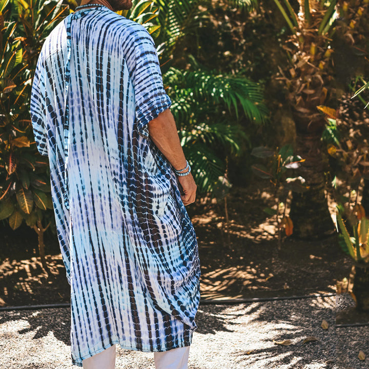 Herren Langer Strandkaftan im Batik-Look aus leichtem Viskose‑Mix Drune