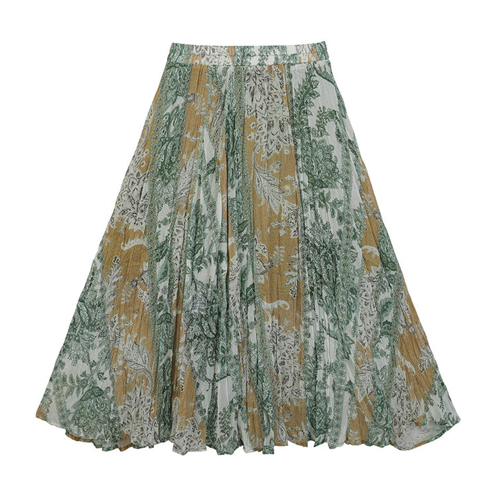 Damen nan fein gefalteter Midirock mit Vintage Blumenprint und elastischem Taillenbund Drune