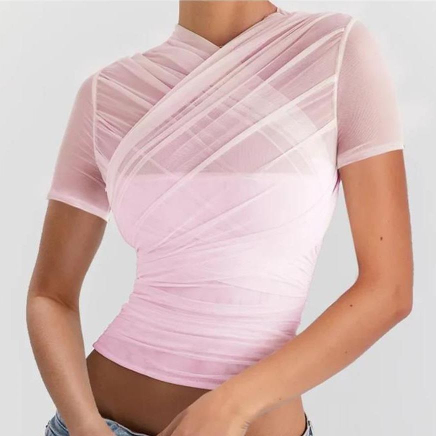 Damen Wickeloberteil mit transparenten Details und figurbetontem Schnitt Drune