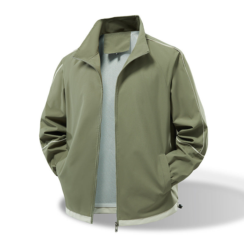 Herren Leichte Windbreaker‑Übergangsjacke mit Stehkragen, Mesh‑Futter & Kontrastpaspel Drune