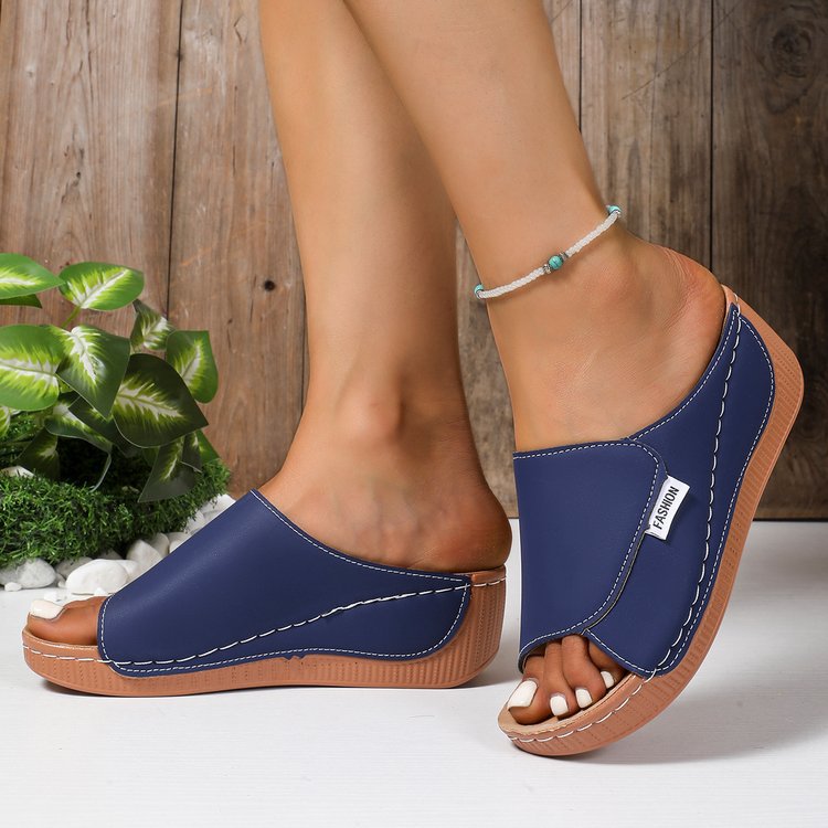 Damen Offene Zehen-Pantoletten mit Soft‑Suede‑Obermaterial, verstellbarem Klettverschluss und dämpfender Keilsohle Drune