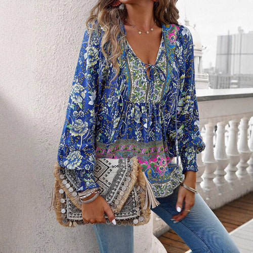 Damen luftige Bluse mit raffiniertem floralem Design und lockerem Schnitt Drune