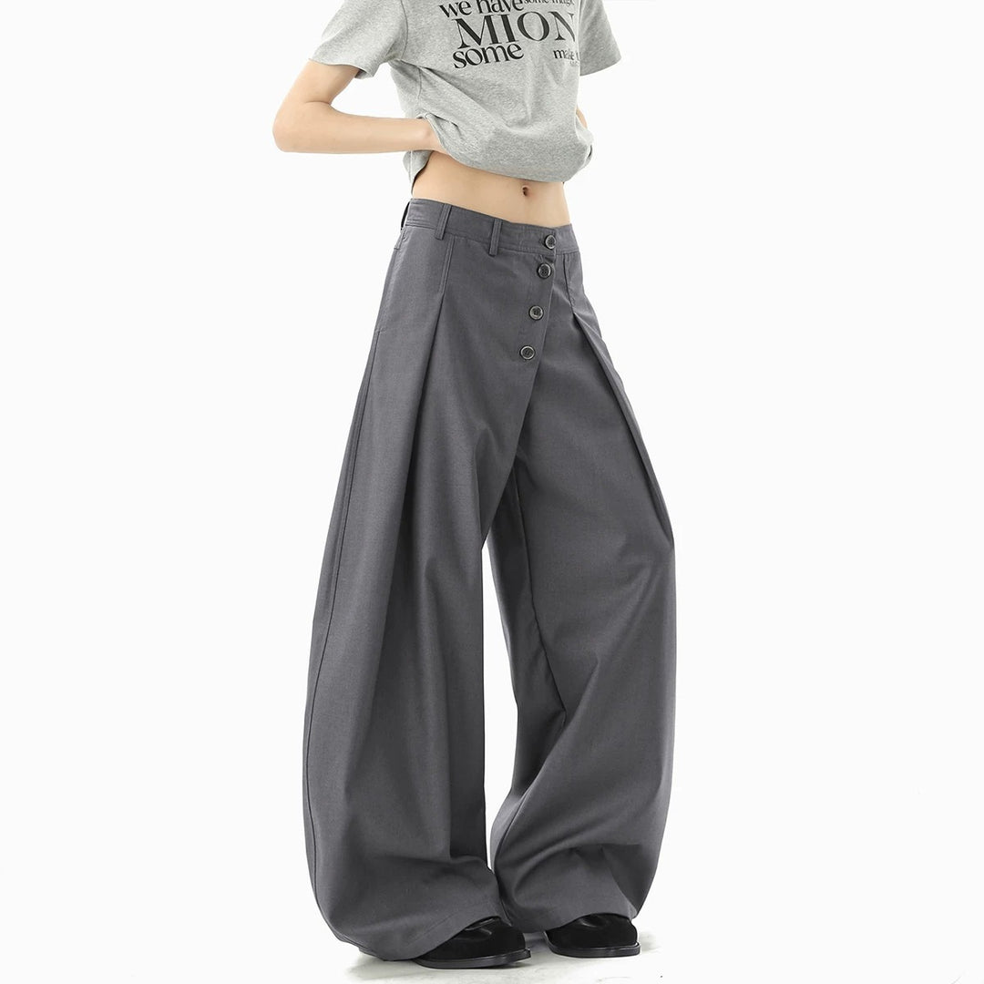 Damen Modische Weitgeschnittene Hose mit Knopfdetails Drune