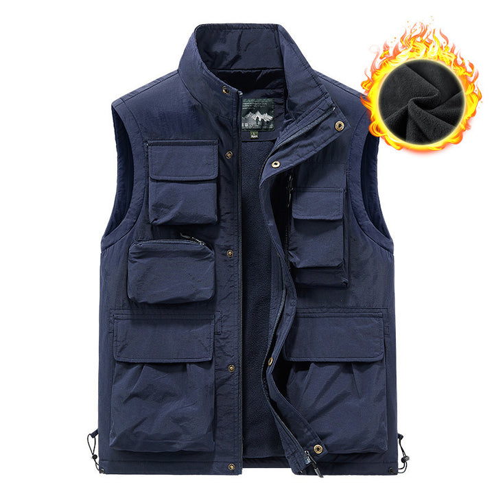 Herren wattierte Multifunktions-Taschenweste mit Fleece-Innenfutter und Stehkragen Drune